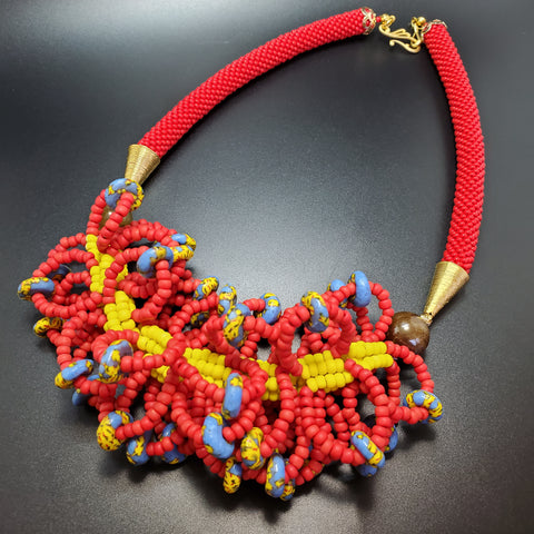 Red Multi Loopa Woven Beaded Crochet Necklace