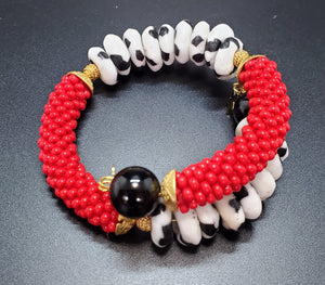 Red-Black-White Beaded Crochet Bangle