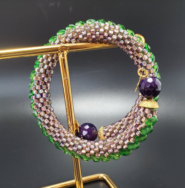 Purple Blush-Green Beaded Crochet Bangle