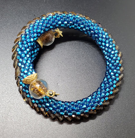 Dark Aqua-Light Smoke Combo Beaded Crochet Bangle