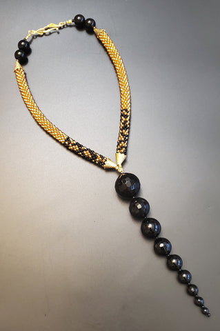 Gold-Black Beaded Crochet Necklace