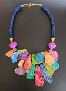 Multi-Blue Beaded Crochet Necklace