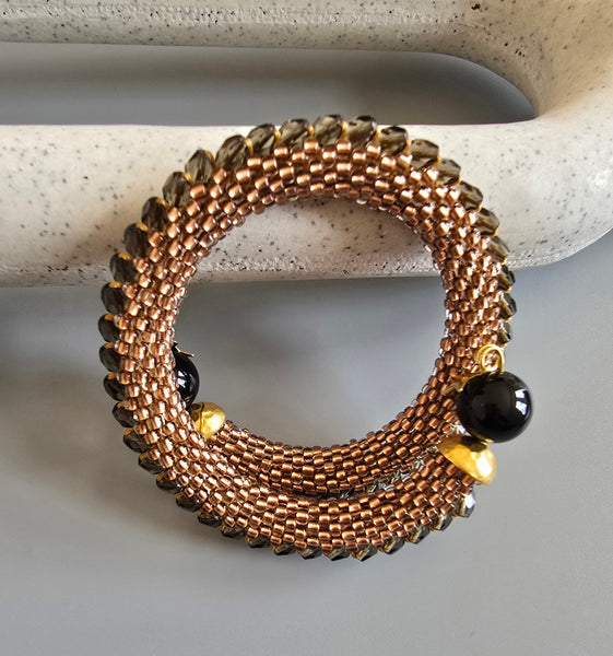 Combo Beaded Crochet Bangle - Copper