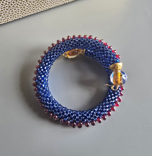 Combo Beaded Crochet Bangle - Sapphire/Garnet