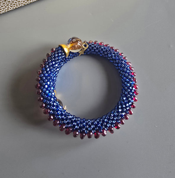 Combo Beaded Crochet Bangle - Sapphire/Garnet