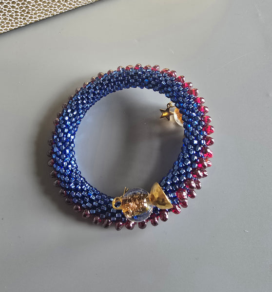 Combo Beaded Crochet Bangle - Sapphire/Garnet