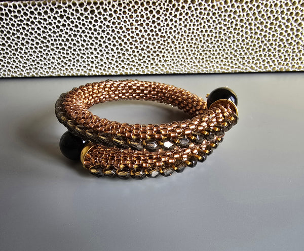 Combo Beaded Crochet Bangle - Copper