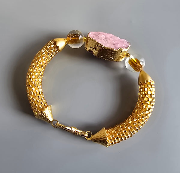 Druzy Combo Beaded Crochet Bangle - Pink/Gold