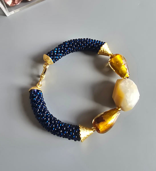 Agate Combo Beaded Crochet Bangle