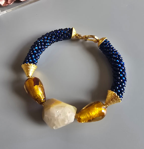 Agate Combo Beaded Crochet Bangle