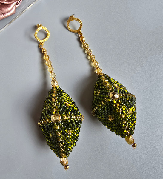 Octa Woven Earrings - Green/Gold