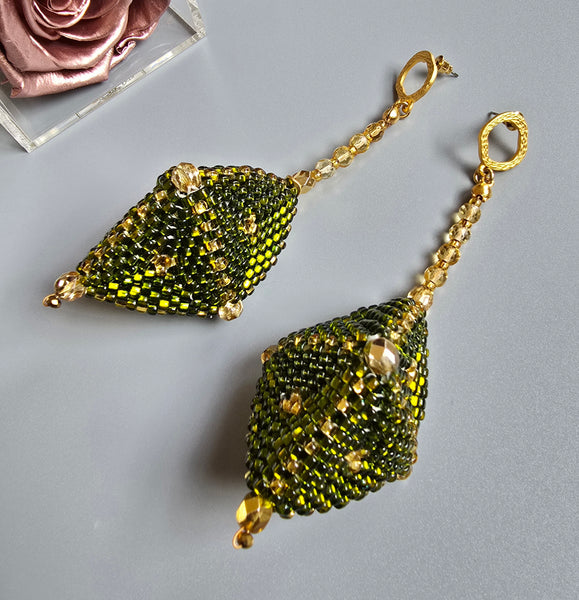 Octa Woven Earrings - Green/Gold