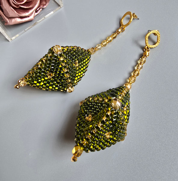 Octa Woven Earrings - Green/Gold