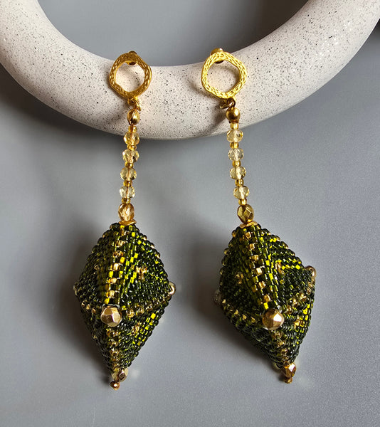 Octa Woven Earrings - Green/Gold