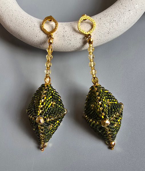 Octa Woven Earrings - Green/Gold