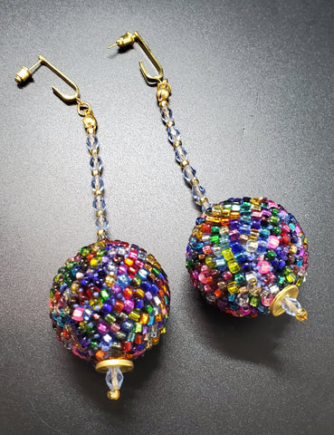 Multi Merry Ball Beaded Crochet Earrings