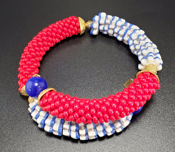 Red/White/Blue Multi Combo Beaded Crochet Bangle