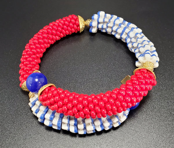 Red/White/Blue Multi Combo Beaded Crochet Bangle