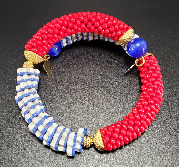 Red/White/Blue Multi Combo Beaded Crochet Bangle