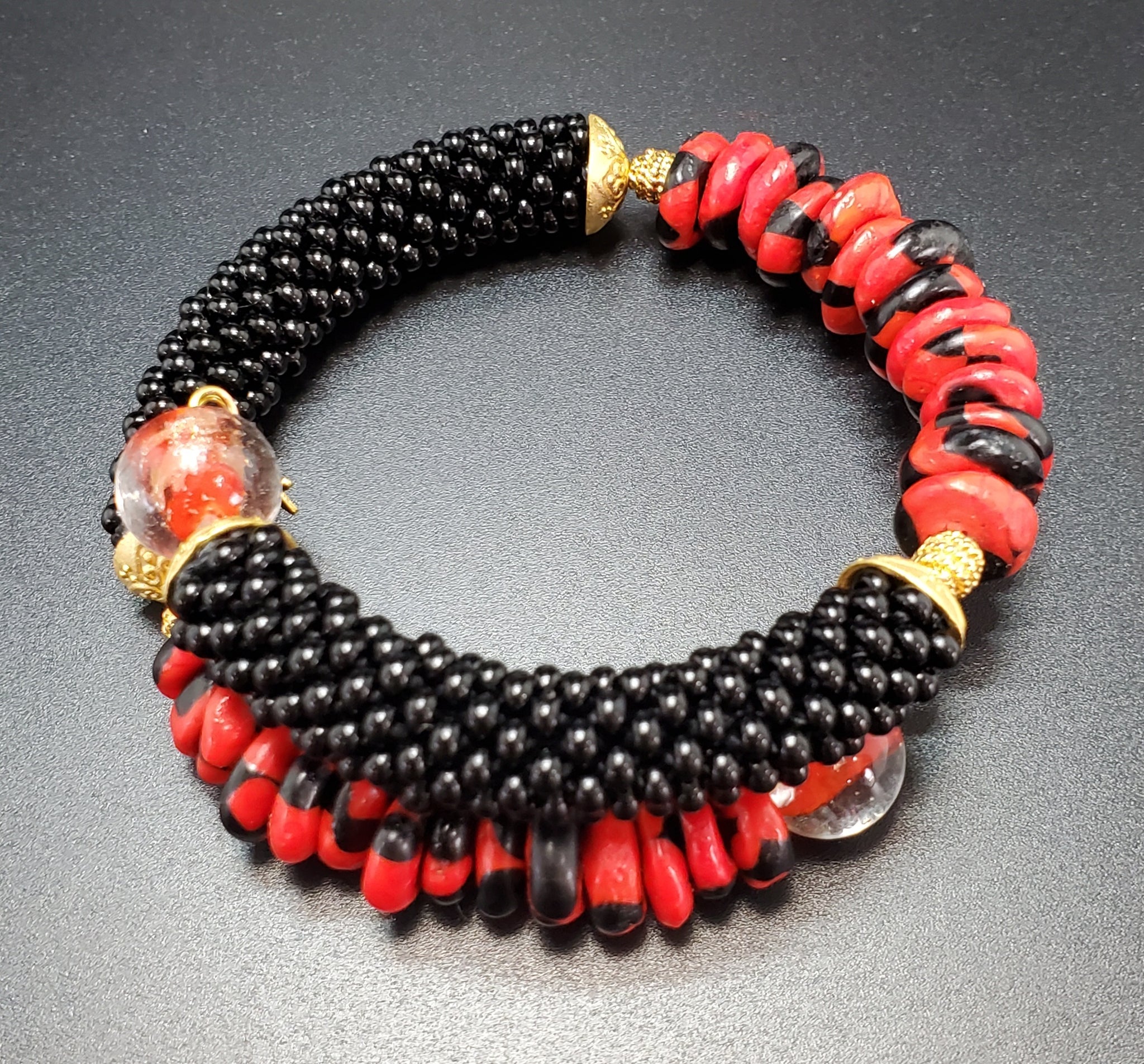 Red/Black Multi Combo Beaded Crochet Bangle