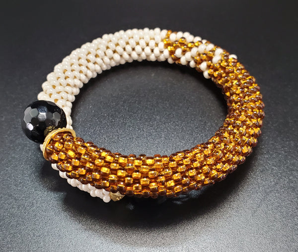 Topaz - Cream Beaded Crochet Bangle