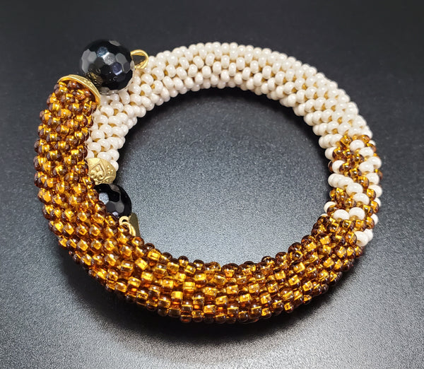 Topaz - Cream Beaded Crochet Bangle